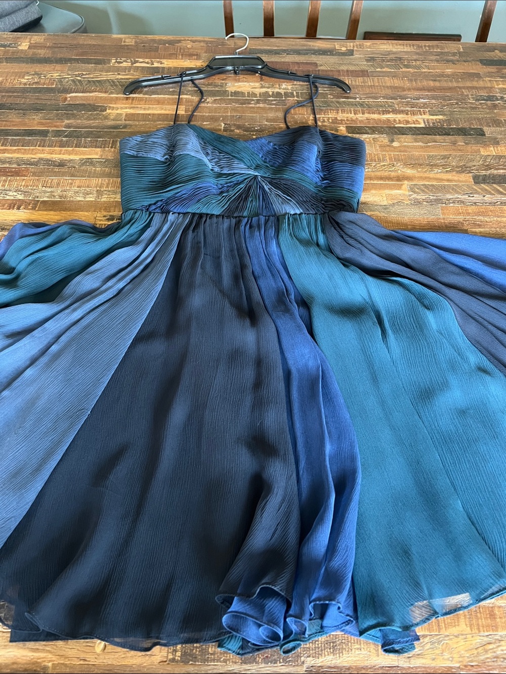 Foley + Corinna Teal and Blue Ombre Spaghetti Strap Chiffon Mini Dress